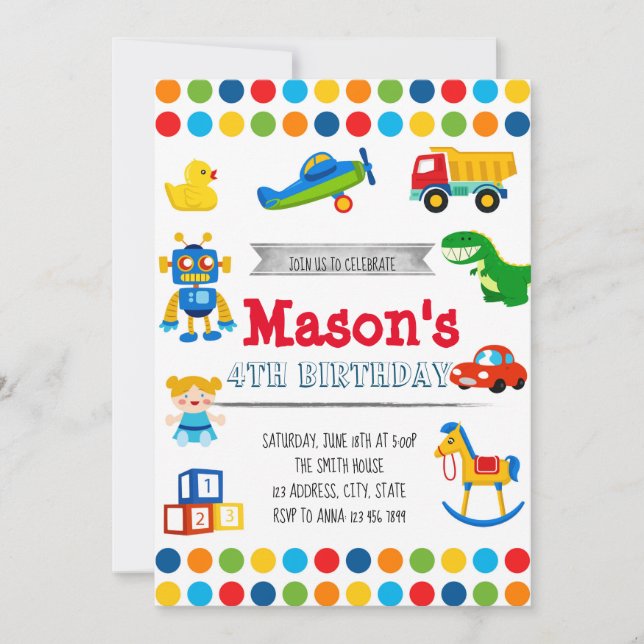 Toyland party birthday invitation (Front)