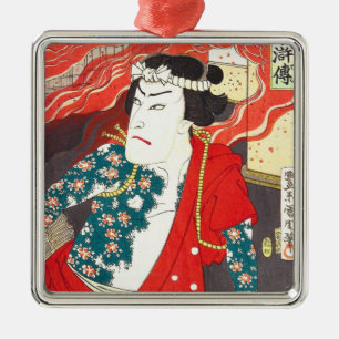 Toyohara Kunichika: Kabuki - Tattooed Firefighter Metal Tree Decoration