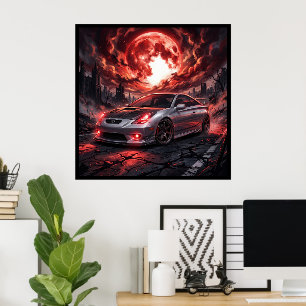 Toyota Celica GT-S Under a Crimson Moon Poster