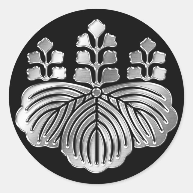 Toyotomi Clan Kamon Silver Chrome Classic Round Sticker (Front)