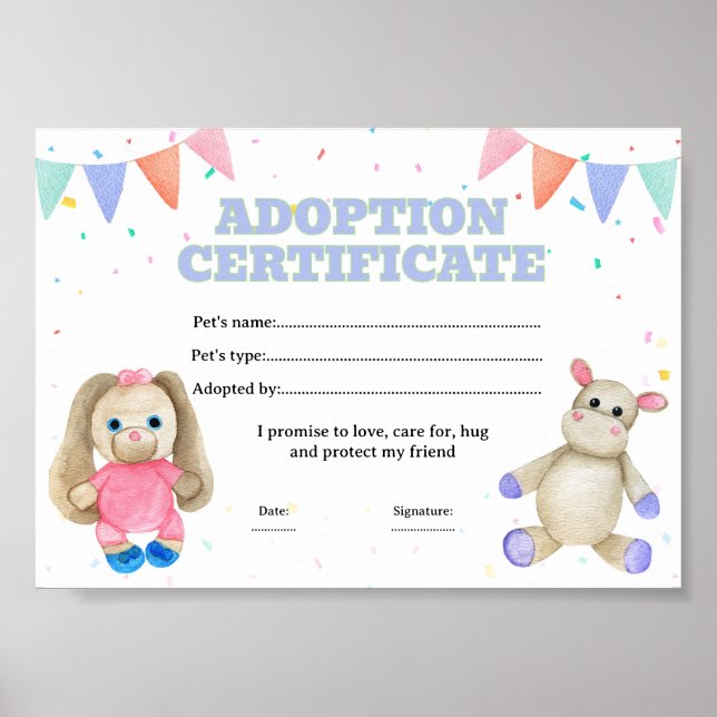 Toys adopt a pet certificate poster (Front)