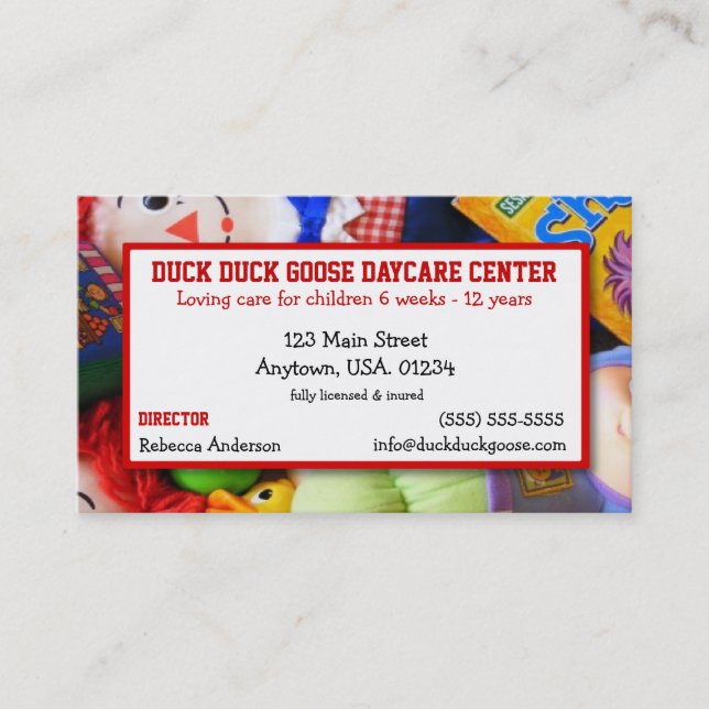 Toys Daycare Centre or Child Care Giver Business Card (Front)