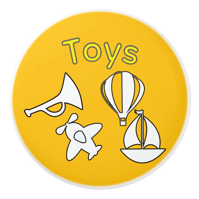 TOYS Kids Boat + Plane Yellow Ceramic Drawer Pull (Front)