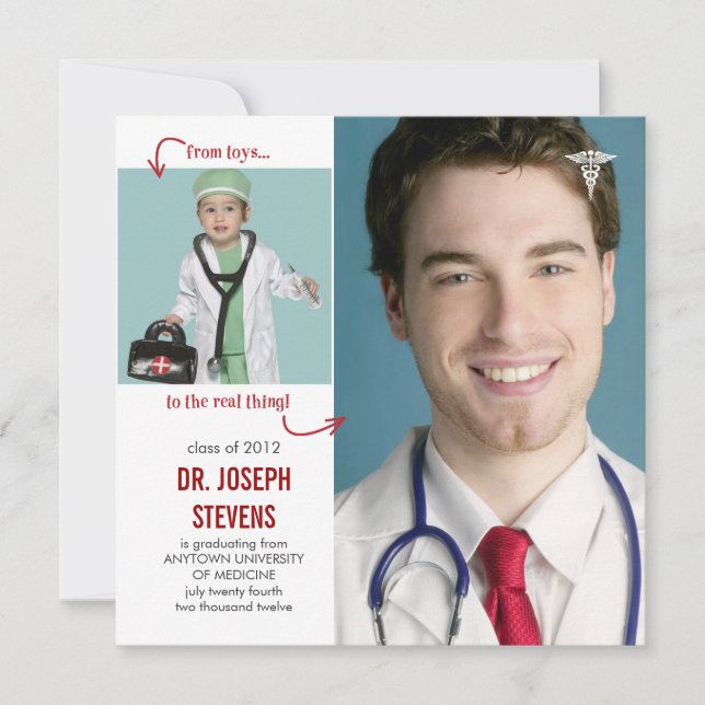 Toys to Real Doctor Medical Graduation Invitation (Front)