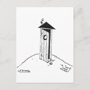 TP Rolls Away From an Outhouse Postcard
