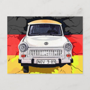 Trabant Car and German Flag, Berlin Wall Postcard