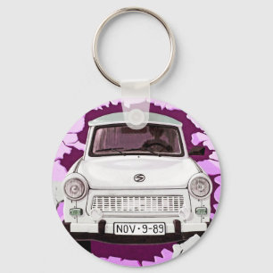 Trabant Car and Pink/Lilac Berlin Wall Key Ring