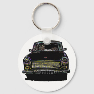 Trabant Car , Black Outlined, Front View Key Ring