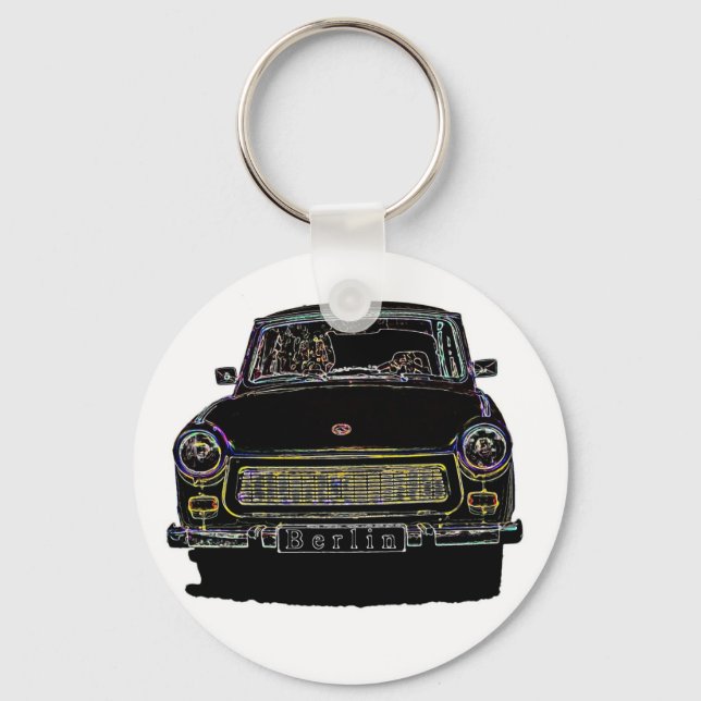 Trabant Car , Black Outlined, Front View Key Ring (Front)