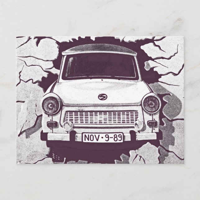 Trabant Car , Black & White, Berlin Wall (1) Postcard (Front)