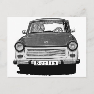 Trabant Car Front, Black and White,  Berlin Postcard