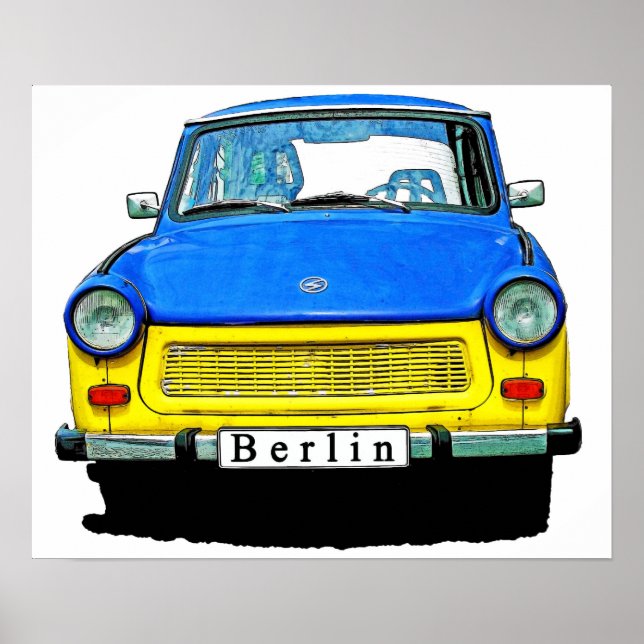 Trabant Car Front, Blue & Yellow,  Berlin Poster (Front)