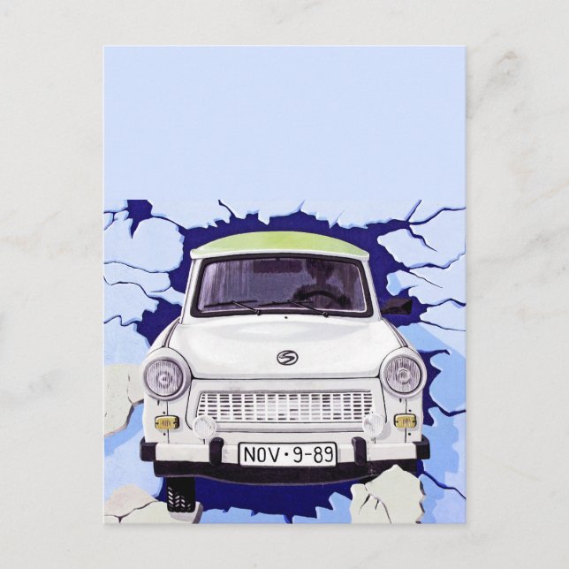 Trabant Car , Pale Blue, Berlin Wall Postcard (Front)