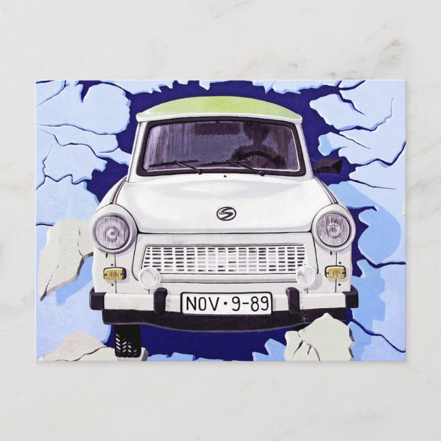 Trabant Car , Pale Blue, Berlin Wall Postcard (Front)