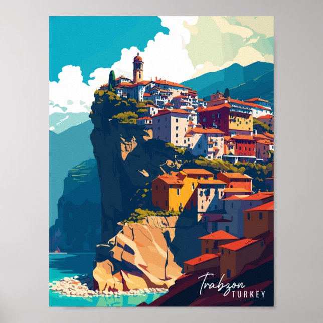 Trabzon Turkey vintage travel illustration Poster (Front)