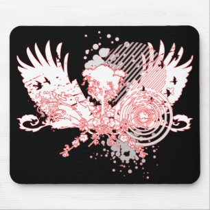 traced tree. red & white. mouse mat