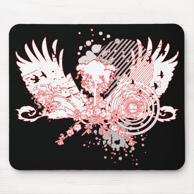 traced tree. red & white. mouse mat (Front)