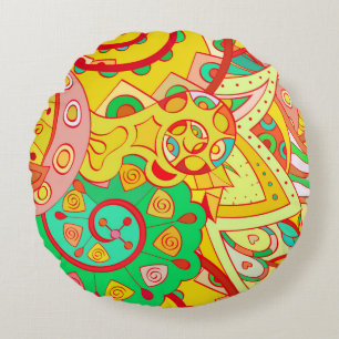 Tracery seamless pattern. Mehndi design. Ethnic co Round Cushion