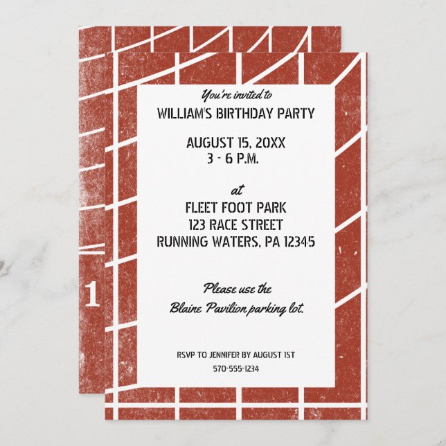 Track and Field Party Invitation Red Running Track (Front/Back)