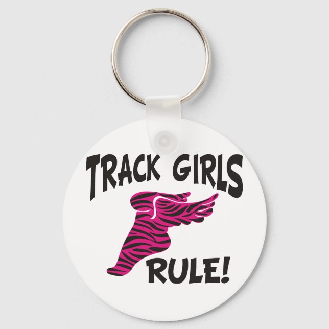 TRACK GIRLS BLACK ON HOT PINK KEY RING (Front)