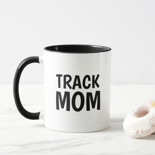 Track Mum, black white Two-Tone Coffee Mug (With Donut)