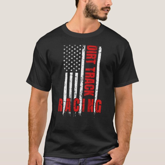 Track Racing American Flag Motocross Dirt Track Ra T-Shirt (Front)