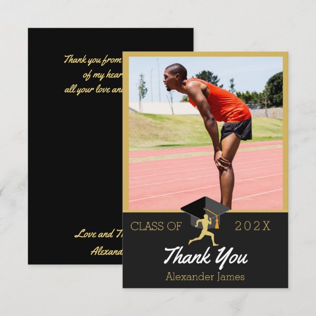  Track runner  graduatation Photo  Thank You Card (Front/Back)