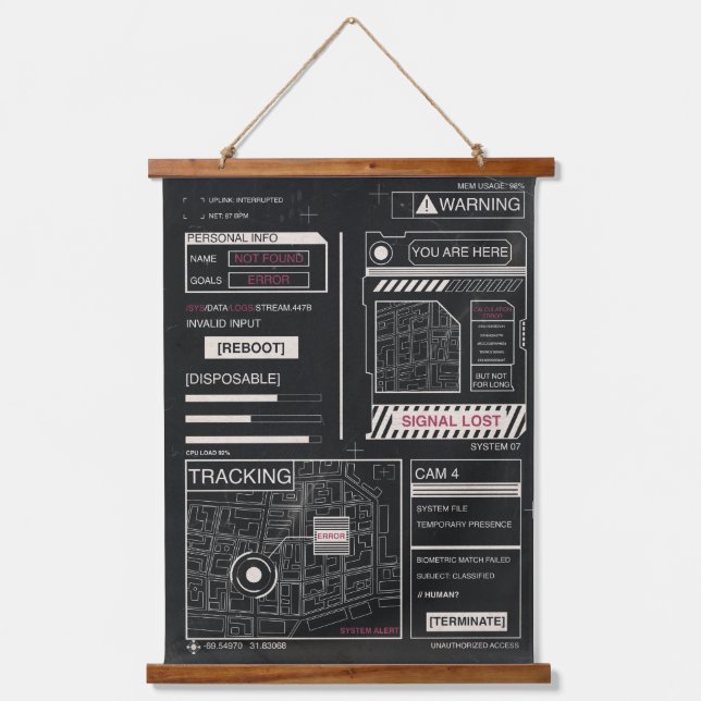 Tracking - Techno-Brutalist Streetwear Design Hanging Tapestry (Front)