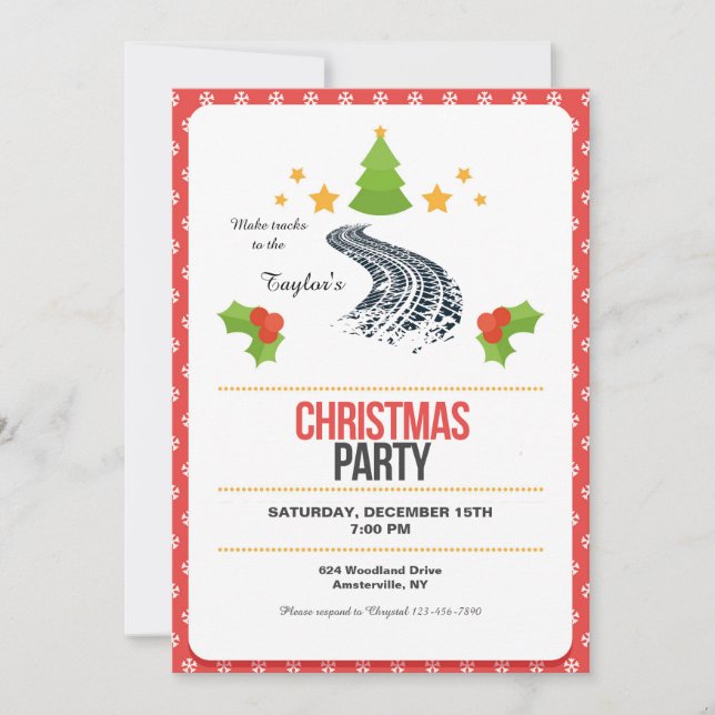 Tracks in the Snow Christmas Party Invitation (Front)