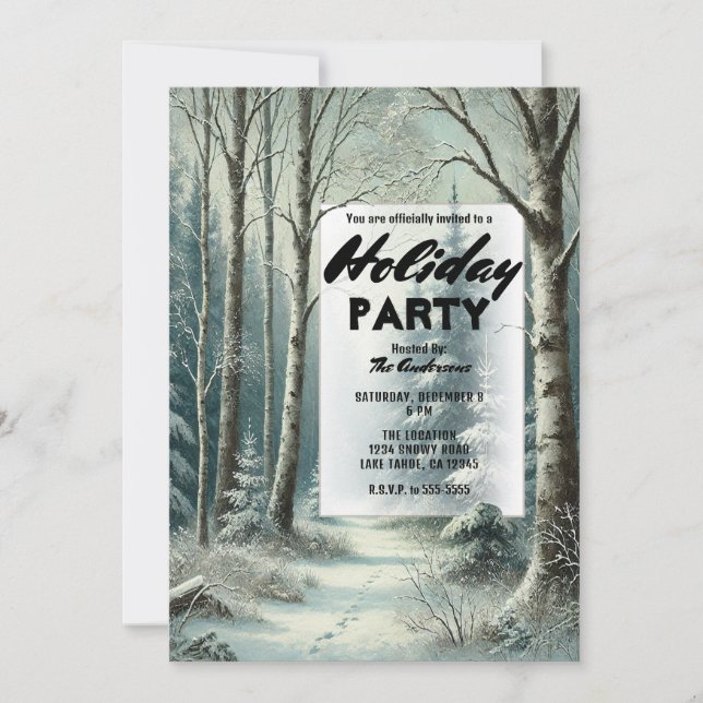 Tracks in the Snow Winter Rustic Holiday Party Invitation (Front)