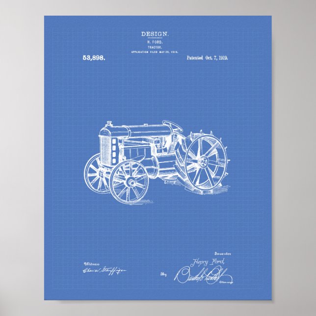 Tractor 1919 Patent Art Blueprint Poster (Front)
