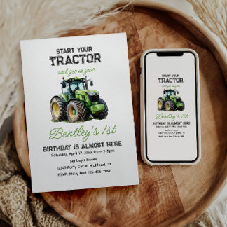 Tractor 1st Birthday Party Fun Farm Invitation