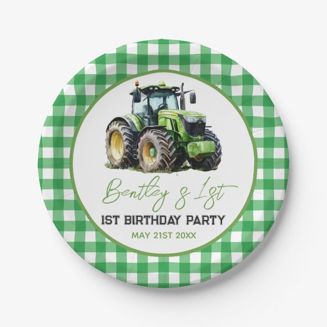 Tractor 1st Birthday Party Fun Farm  Paper Plate (Front)