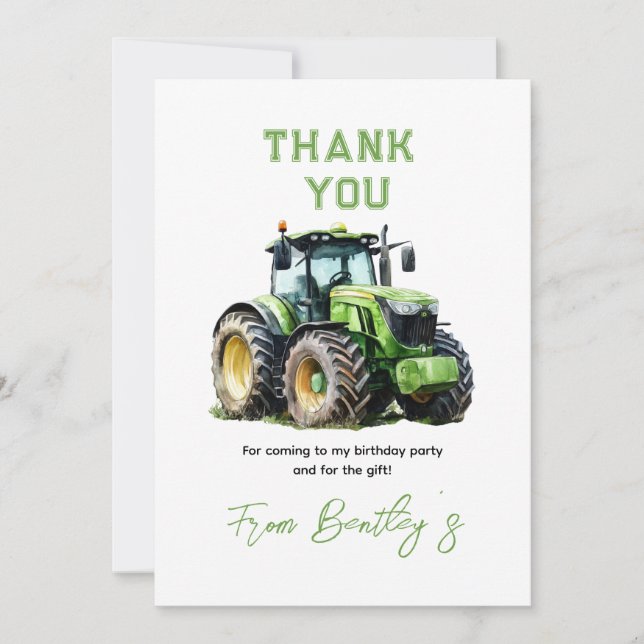 Tractor 1st Birthday Party Fun Farm  Thank You Card (Front)