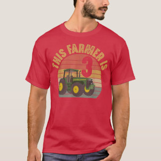 Tractor 3rd Birthday 3 Year Old Farmer Farm Theme  T-Shirt