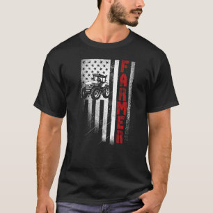 Tractor American Flag Farming Vintage Patriotic Fa T-Shirt