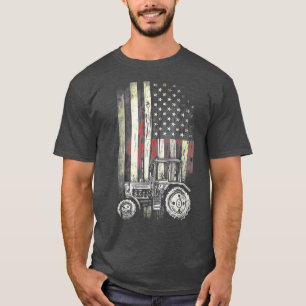 Tractor American Flag Patriotic Vintage Farming T-Shirt