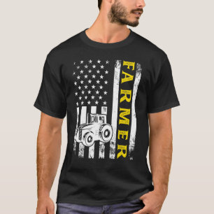 Tractor American Usa Flag  Farmer Rancher  Farming T-Shirt