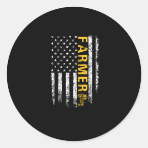 Tractor American USA Flag Funny Farmer Rancher Classic Round Sticker