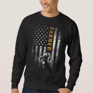 Tractor American Usa Flag Funny Farmer Rancher Far Sweatshirt