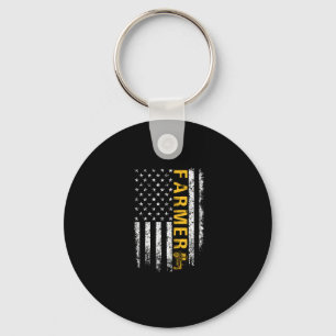 Tractor American USA Flag Funny Farmer Rancher Key Ring