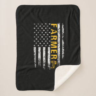 Tractor American USA Flag Funny Farmer Rancher Sherpa Blanket
