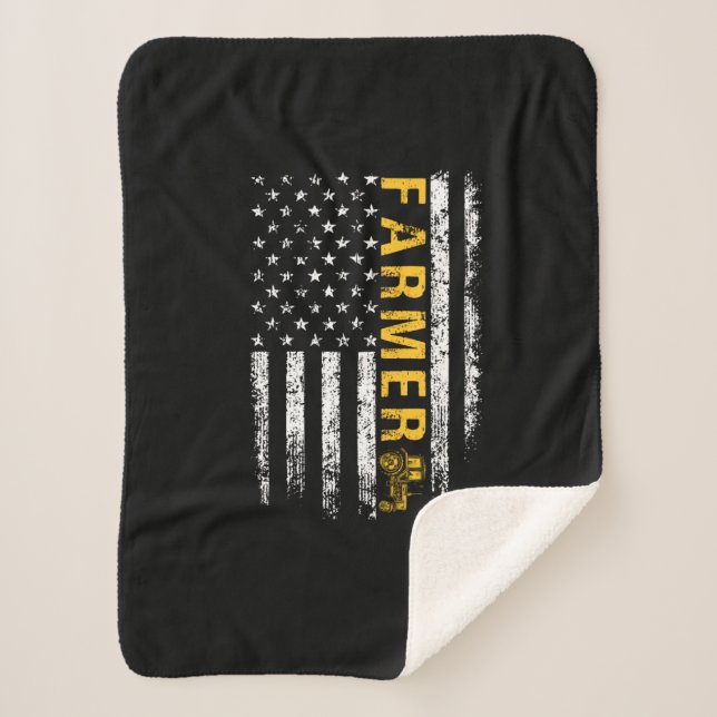 Tractor American USA Flag Funny Farmer Rancher Sherpa Blanket (Front)