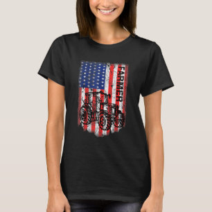 Tractor American Usa Flag Patriotic Farmer Rancher T-Shirt