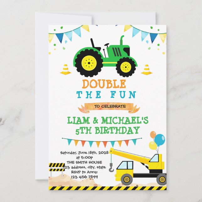 Tractor and construction joint party invitation (Front)