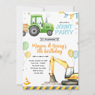 Tractor and Construction Party Invitation
