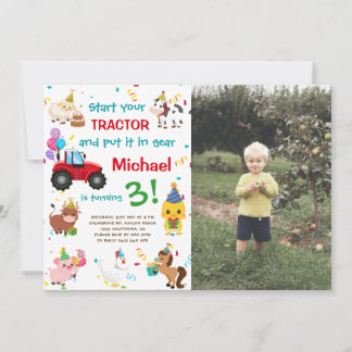 Tractor and Farm Animals | Photo Birthday Invitation