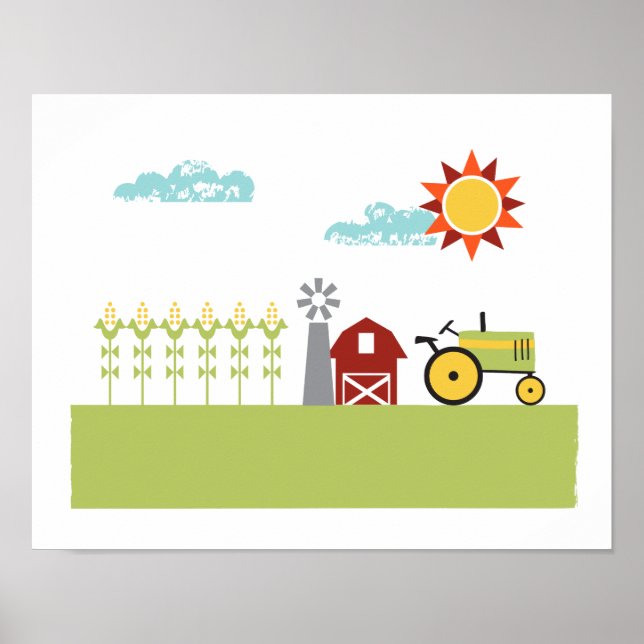 Tractor and farm illustration art print (Front)