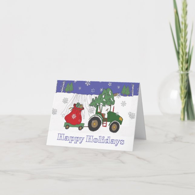 Tractor at Christmas  Holiday Card (Front)