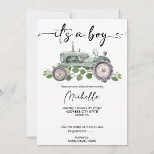 tractor baby boy shower invitation